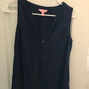 Lily Pulitzer 100% Silk Navy Essie top